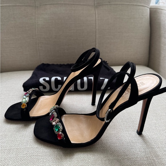 SCHUTZ Adiva Black Heels with Multicolored Gem Embellishments - Picture 2 of 3